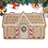 Felpudo Gingerbread House, 40 X 60 Cm. Bonito Felpudo Navideño Marrón De Fibra De Coco Artificial, Alfombras Antideslizantes Gingerbread Para La Entrada, Alfombras Navideñas Y De Invierno Para Decor