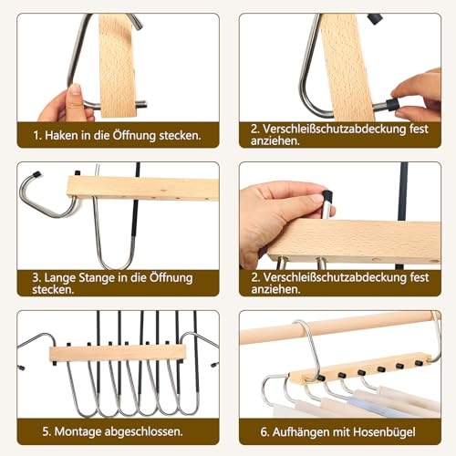 Hosenbügel Platzsparend, 6 In 1 Natürliche Hosenbügel Holz, 2 Stück rutschfeste Magische Hosenbügel, Faltbare Multifunctional Hosenkleiderbügel, Platzsparende KleiderbüGel für Schals Jeans Hosen