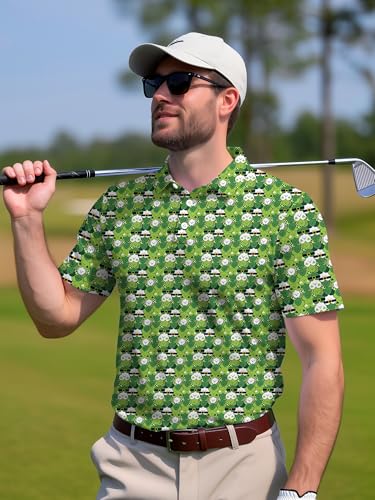 Image of PAGYMO Funny Golf Shirts for Men Crazy Printed Pattern Novelty Moisture Wicking Performance Mens Polo Shirt