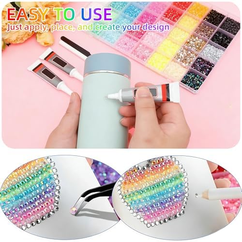 40 Colors Bedazzling Kit, 32000PCS 3mm Flatback Rhinestones for Bedazzling, Resin Rhinestone Kit with Glue of Diamond Jewelry, Bling Gems for Crafts, Nails, Clothing, Shoes, DIY Decoration — view 2