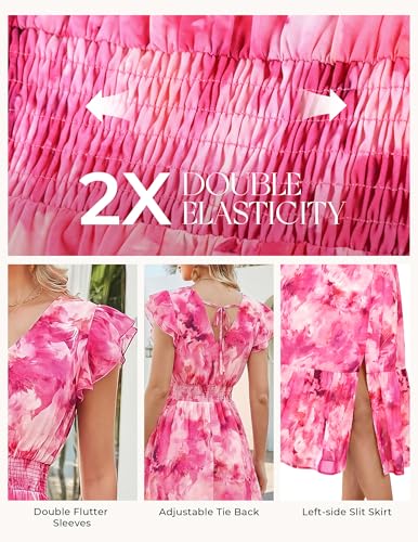 Image of GRACE KARIN 2026 Womens Summer Dresses V Neck Ruffle Sleeve Floral Boho Beach Dress A-Line Swing Midi Wedding Guest Sundress