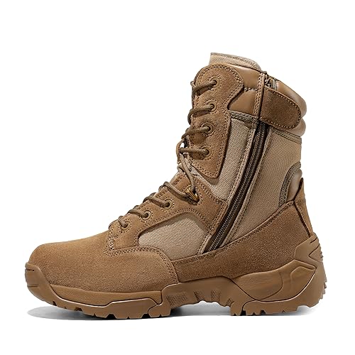 Image of NORTIV 8 Mens Military Tactical Work Boots Hiking Side Zip Leather Outdoor Motorcycle Combat Boots Response