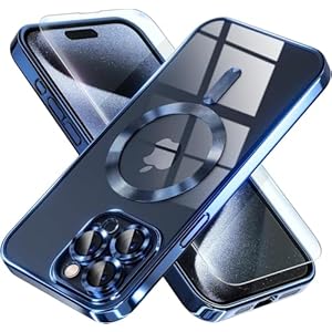 Generic Noor Magnetic Clear Case for IPhone 15 Pro, Compatible with MagSafe, Military-Grade Protection, Yellowing Resistant, Scratch-Resistant, Full Camera Protection (Blue, IPHONE 15 PRO)