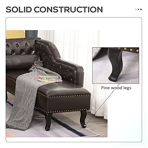 HOMCOM Deluxe Vintage Style Faux Leather Chaise Longue - Dark Brown - Image 7