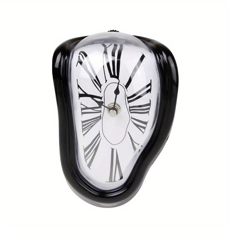TIMEACT Melting Clock Dali Melted Clock Gift Decor Art Inspired Wall Clock Twisted Shelf Hanging Surrealist for Decorative Shop Office Home Desk Roman (Black)