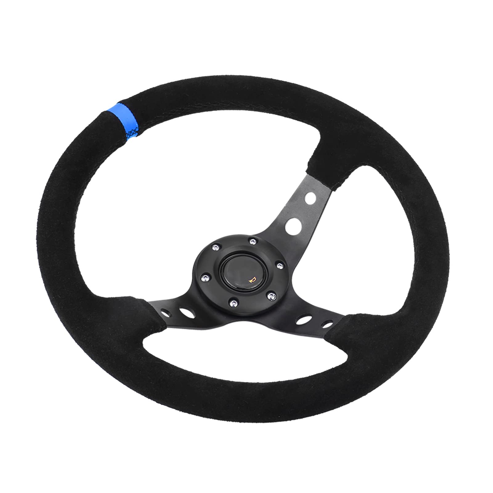 Tbest Volant de Course Automobile Universel 35 Cm 14 Pouces 6 Boulons avec Klaxon Cadre en Aluminium de Haute qualité Cuir nappé Confortable Durable Améliore L'intérieur pour la (BLUE)