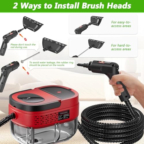 Image of Handheld Steam Cleaner, 2500W High Pressure Steamer for Cleaning, Portable Steam Cleaner with 1.6L Water Tank, 3 Levels Adjustable Handle, Steam Cleaner for Home, Car, Furniture, Bed Bugs (Red)