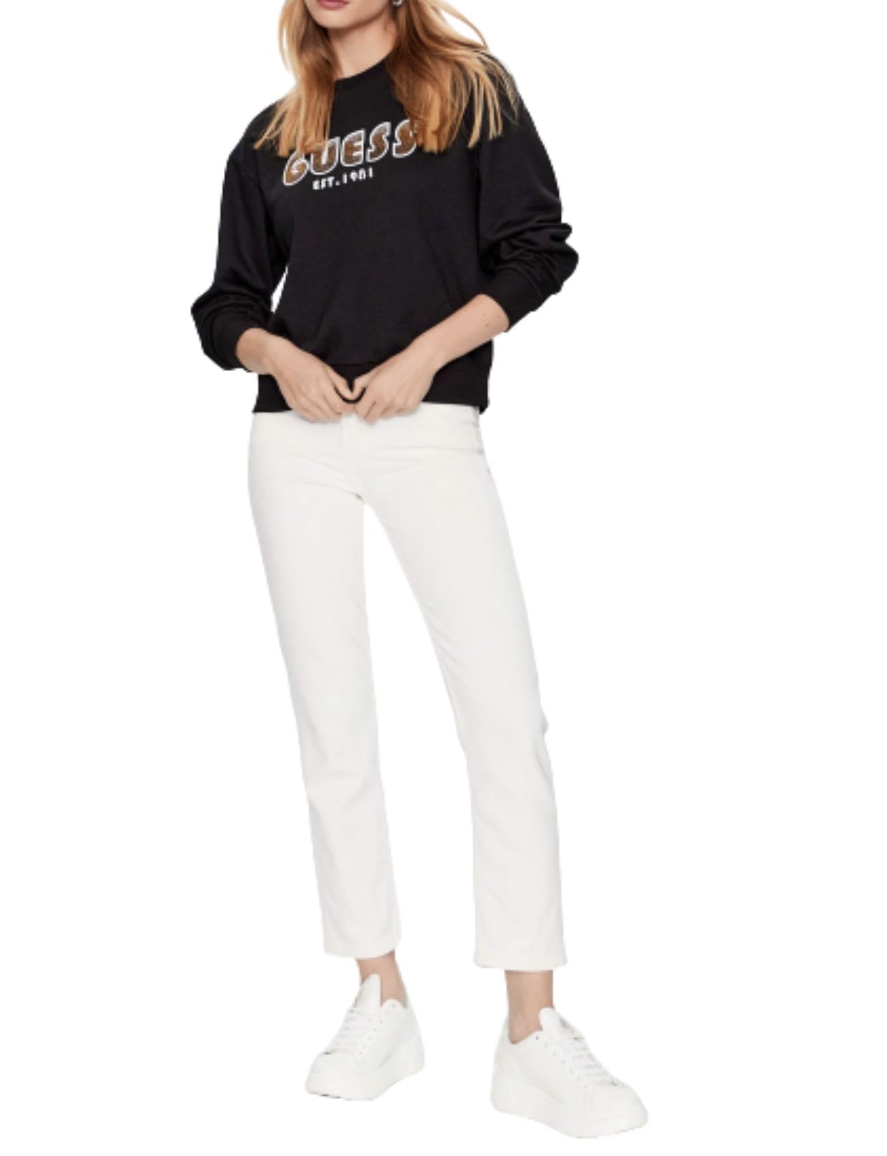 Guess Felpa Donna Sweatshirt Logo Strass Nero E24GU29 W3YQ13K8802