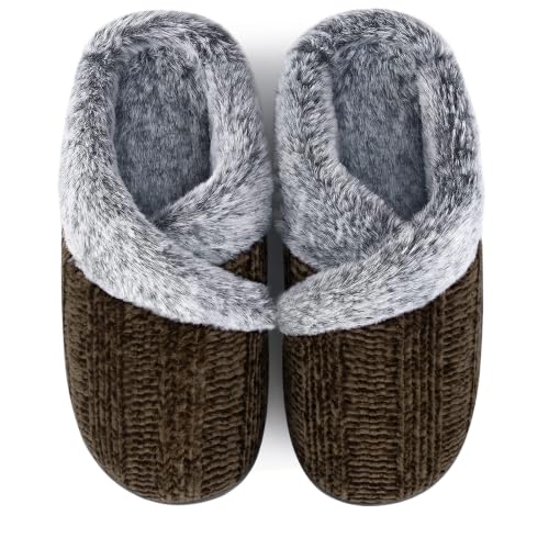 Image of Slippers for Women Fuzzy House Slip on Indoor Outdoor Bedroom Home Shoes | Furry Fleece Lined Ladies Comfy Memory Foam Female Anti-Skid Rubber Hard Sole