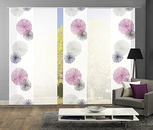 5er-Set Flächenvorhang, SCOPPIO, Höhe 245 cm, 3X Bedruckt blickdicht/2x Uni Weiss transparent