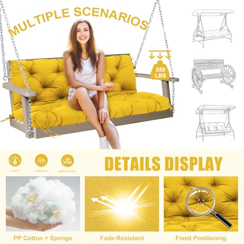 Image of Porch Swing Cushions Outdoor 48 inch x 40 Waterproof Swing Cushions 3 Seater Replacement with Backrest & 8 Ties 5 inch Thick Bench Swing Cushions for Outdoor Furniture Patio(Yellow)