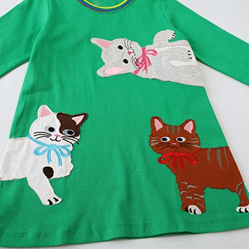 Image of Girls Cotton Long Sleeve Casual Cartoon Appliques Striped Jersey Dresses
