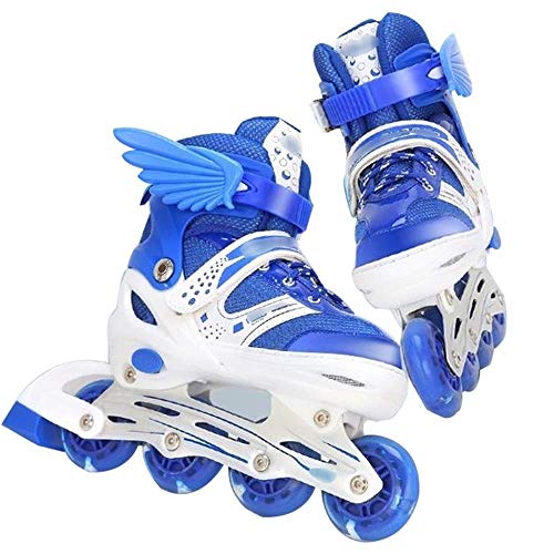 ZCRFY Rollers en Ligne Patins pour Enfants 3-6 Débutants Patins Réglables Flash Complet pour Les Garçons Et Les Filles Sports De Plein Air,Blue-S