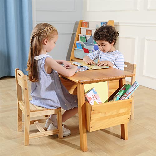 Kids-Solid-Wood-Table-and-2-Chair-Set-with-Storage-Desk-and-Chair-Set-for-Children-Toddler-Activity-Table-Solid-WoodNatural Kids Solid Wood Table and 2 Chair Set with Storage Desk and Chair Set for Children Toddler Activity Table Solid WoodNatural