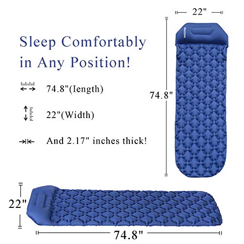 Binffeey Sleeping Pad for Camping - Sleeping Pads for Backpacking Inflatable Sleeping Pad with Pillow, Lightweight Camping Pad Portable Air Sleeping Mat for Backpacking Hiking Traveling