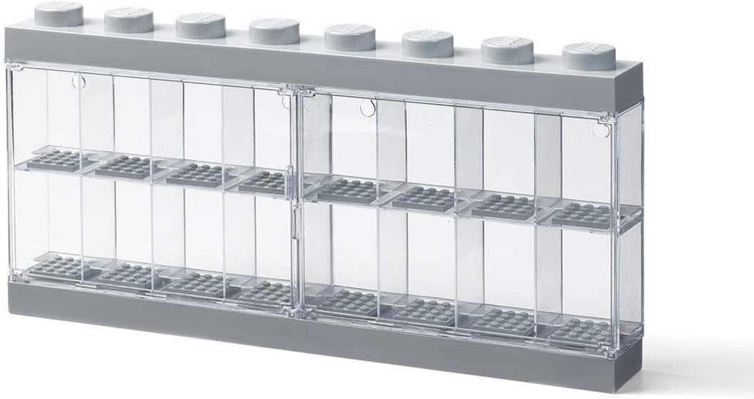 Lego Minifigure Display Case - Stackable Storage Container for Desktop or Wall Mounting - 15.04 x 7.24in - 8 Stud, Medium Stone Grey - Holds 16 Standard Brick People
