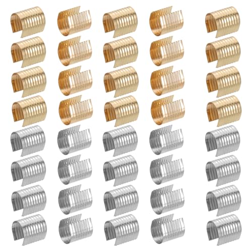 PATIKIL 17x15mm Leather Rope Clip, 120Pcs Metal Cylindrical Crimp Tubes Foldable Cord End Cap Opening Crimps Fastener for Jewelry Making Tassel Leather Cords DIY Craft, 2 Color