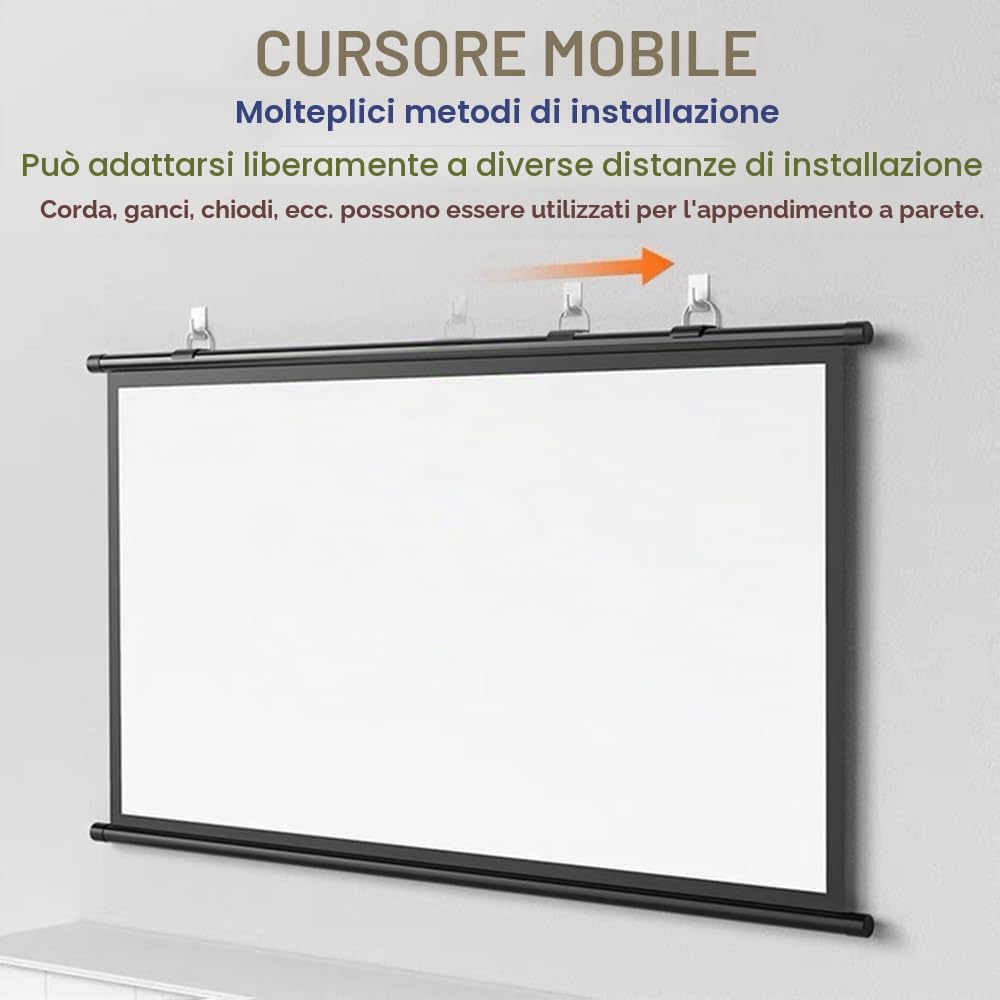 Schermo per Proiettore Avvolgibile Manuale da 40 50 60 72 Pollici 4K HD Schermo di Proiezione per Home Theater Interni Esterni Telo Proiettore, Facile da Arrotolare(72 inch (16:9))
