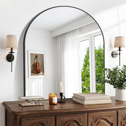 Image of BONEWEI Arched Wall Mirror,36x40 inch Black Arched Mirror Bathroom,Vanity Mirror for Over Sink Metal Frame,Tempered Glass Arch Mirrors for Bedroom,Entryway,Living Room,Home Decor Shatter-Proof