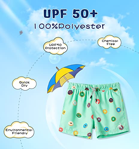 Surf Cuz Surfcuz Little Boys Swim Trunks Upf 50+ Toddler Beach Shorts Swimsuit Kids Quick Dry Swimwear(Mint Green - Donuts, 4T) #TOP3