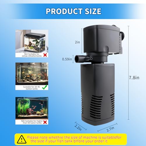 Image of coospider-repta Fish Tank Filter for 15-40 Gallon Tank, 160 GPH Crystal Clear Powerful Internal Aquarium Filters Submersible Pump& Filter System for Fish Tank & Turtle Tank