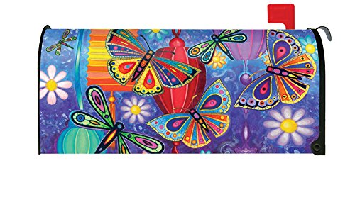 Toland Home Garden Bright Wings Colorful Butterfly Dragonfly Flower Magnetic Mailbox Cover