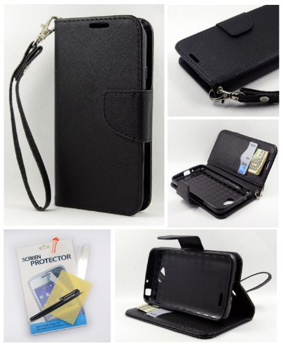 Thousand Eight(TM) For LG Optimus L70 Candy Dual-Use Flip PU Leather Wallet Pouch Case + [Free LCD Screen Protector Shield(Ultra Clear)+Touch Screen Stylus] (Wallet Pouch black)
