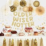 Roetyce Birthday Party Decorations, Gold Glitter Older Wiser Hotter Banner Photo Background for Women Men, Funny Happy Birthday Backdrop Decor, 30th 40th 50th 60th 70th 80th Party Supplies - Image 2