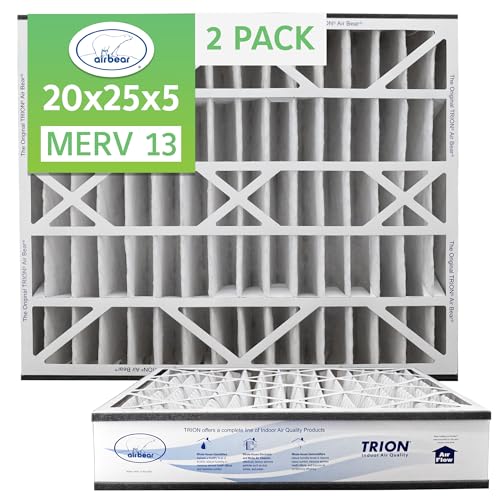 Air Bear 20x25x5 Air Filter MERV 13 (2-Pack) Pleated HVAC Air Filter Replacement (Actual Size: 19.75 x 24.25 x 4.9 Inches) Compatible with part no: 266649-102