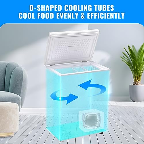 Chest Freezer 3.5 CU.FT Ultra-Low Temperature Deep Freezing Machine (Down to -12 ℉) with Two Removable Baskets Freestanding White Small Mini Compact Fridge Freezer for Home Kitchen Office