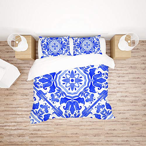 Housse de couette bleu blanc king size en polyester durable