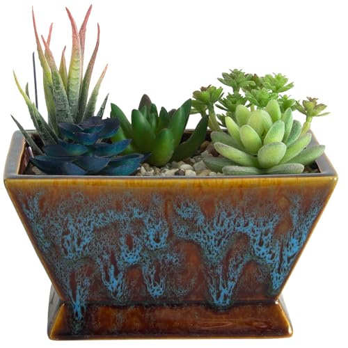ARTKETTY Plant Pots - Large Succulent Planters Pots with Drainage, Ceramic Pots for Indoor Outdoor Cactus Plants Glazed Bonsai Flower Planter Container for Desk Windowsill Decor