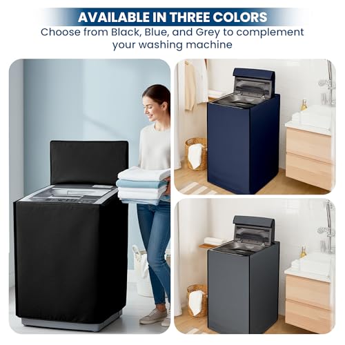 Image of Robustt Top Load Fully Automatic Washing Machine Cover for 8 Kg, 8.5 Kg, 9 Kg, 9.5 (Black) | Waterproof & Dustproof Polyester Fabric with Zipper | Protection Cover | 63 x 63 x 93 cms