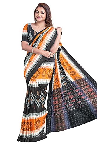 Image of Odisha Sambalpuri Handloom Ikat Women's Cotton Saree, Odisha Handloom Handmade Pure Cotton Khandua Saree, Ikkat Orissa Traditional Handloom Saree Without Blouse