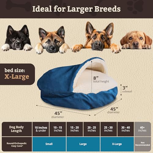 Image of Snoozer Cozy Cave Dog Bed, Round Covered Dog Bed, Sapphire (XL)