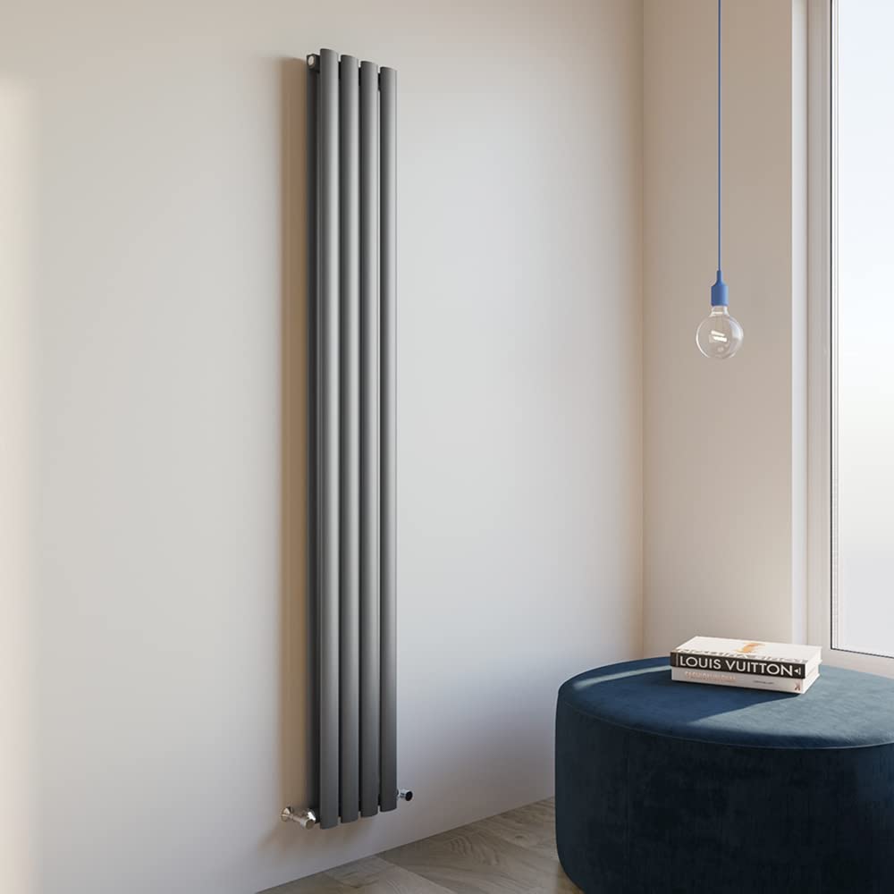 Huibathroom Anthracite Oval Column Radiator 1800X236mm Vertical Design Double Central Heating Rad
