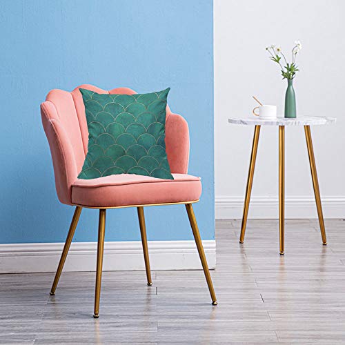 HOSNYE Mermaid Fish Scale Wave Throw Pillow Case Cushion Covers Watercolor Dark Teal Turquoise with Gold Line Cotton Linen for Couch Bed Sofa Car Waist 18 x 18 inch - Image 3