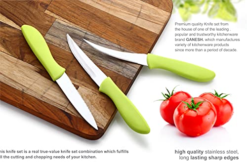 GANESH Stainless Steel Knife Set, 3-Pieces, Green, Blue and Pink (Image - 4)