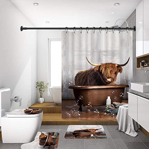 Guassi 4 Pcs Cow Shower Curtain Sets With Rug,Cute Animal Bathtub Tiger Print Bath Curtains With 12 Hooks，Bathroom Curtains Shower Set Toilet Mat Lid Rug Bathroom Sets Shower Curtain Sets，72"X72" #TOP2