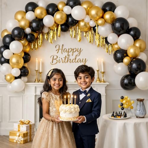 Image of Party Propz Party Decoration Balloons - Set of 31 Pcs Gold Black White Latex Balloons with Balloon Arch Strip for Birthday, Anniversary & Celebration Decor (Latex)