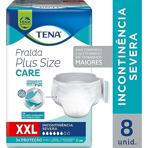 Tena Plus Size Care, Fralda Geriátrica para Incontinência Urinária, XXL - 8 unidades