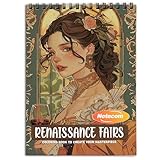 Netecom Renaissance Fairs Coloring Book Spiral Bound for Adults, Soft Cover, 30 Coloring Pages of Medieval Scenes, Princesses, Castles, Historical Costumes for Stress Relief and Relaxation