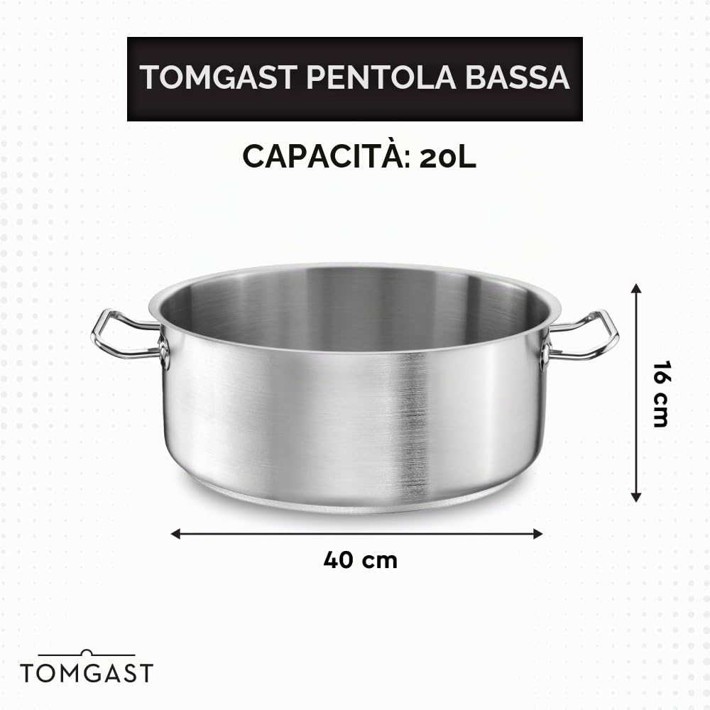 pentola diametro 40 cm PRO | capacità 20 l, altezza 16 cm | acciaio inox | base stratificata | per piano cottura e induzione | lavabile in lavastoviglie