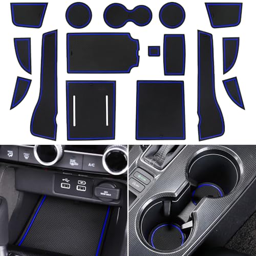 LOCOY Center Console Liner for Honda Civic 11th Gen Sedan Accessories 2022-2024 2025 2026, Cup Holder Mat, Coaster Trim, Door Slot Pad, Non-Slip Interior, Custom Rubber Decoration Insert (16pcs, Blue)