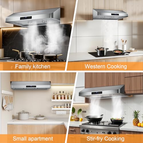 36 Inch Under Cabinet Range Hood 1200CFM, 4-Speed Kitchen Hood with Touch Control & Gesture Sensing Stainless Steel Kitchen Stove Vent Hoods with 2 LED Lights Supreme Series