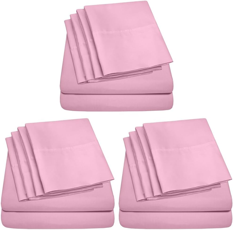 King Size Bed Sheets - 6 Piece 1500 Supreme Collection Fine Brushed Microfiber Deep Pocket King Sheet Set Bedding - 2 Extra Pillow Cases, Great Value, King, Pink (Pack of 3)