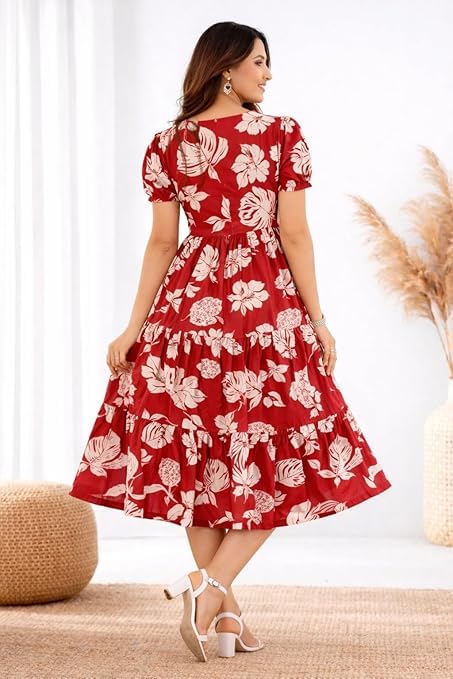 Image of Rayon Printed Midi Dress Comfortable Casual & Ethnic Wear