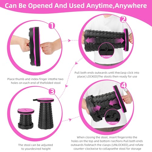 Image of Qiguet Collapsible Folding Chair - Upgraded Portable Chair with 400lbs Load Capacity, Perfect for Camping, Fishing, Hiking - Folding Stool with Carrying Straps, Gifts for Fisherman (Pink)