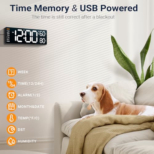 Image of 10 inch Digital Wall Clock Large LED Display White