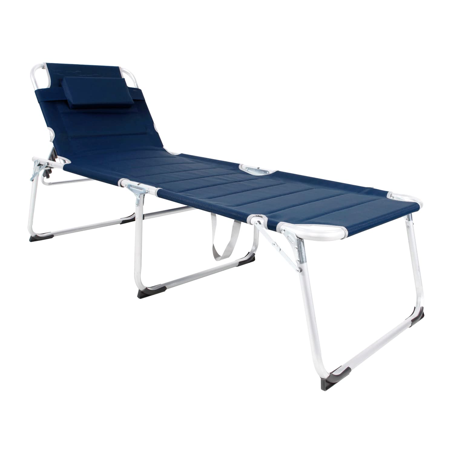 Mojawo XXL Gartenliege Sonnenliege Relaxliege Liege Aluminium mit Kissen gepolstert klappbar Dunkelblau L200xB70xH45/95cm